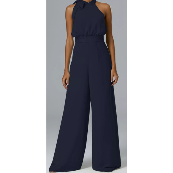 AW BRIDAL SZ 4 dark navy blue halter Rosalie wide leg jumpsuit NEW B80 - Picture 3 of 4